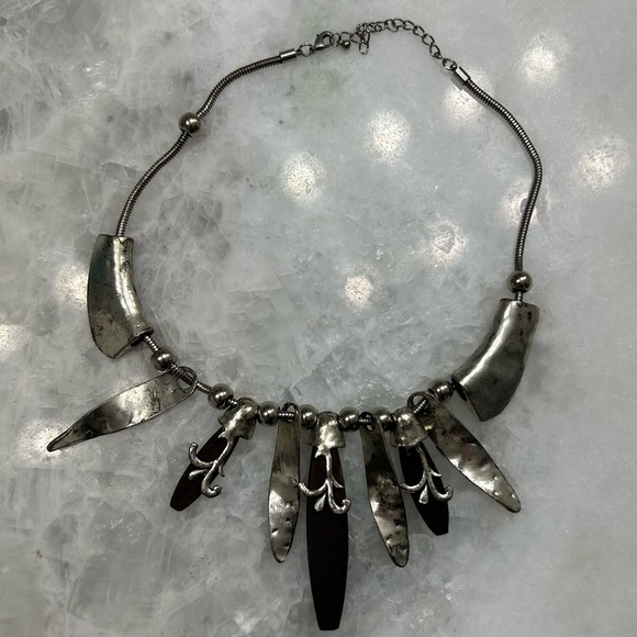 Statement Necklace, Heavy/Chunky, Metal and Black Pieces - Picture 4 of 7